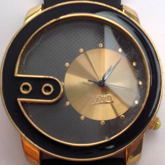 Flud Spinning Gold Record Quartz Watch Gold w Black Enamel - Picture 3 of 16